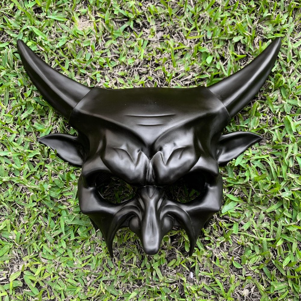 Black Devil Demon Horns Halloween Party Masquerade Full Face Cosplay Mask